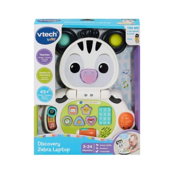 VTech Discovery Zebra Laptop Interactive Early Learning Toy with Lights & Songs