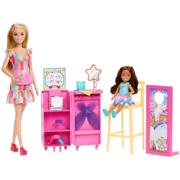 Barbie Carnival Face Painting Playset with Barbie and Chelsea Dolls – JFL61