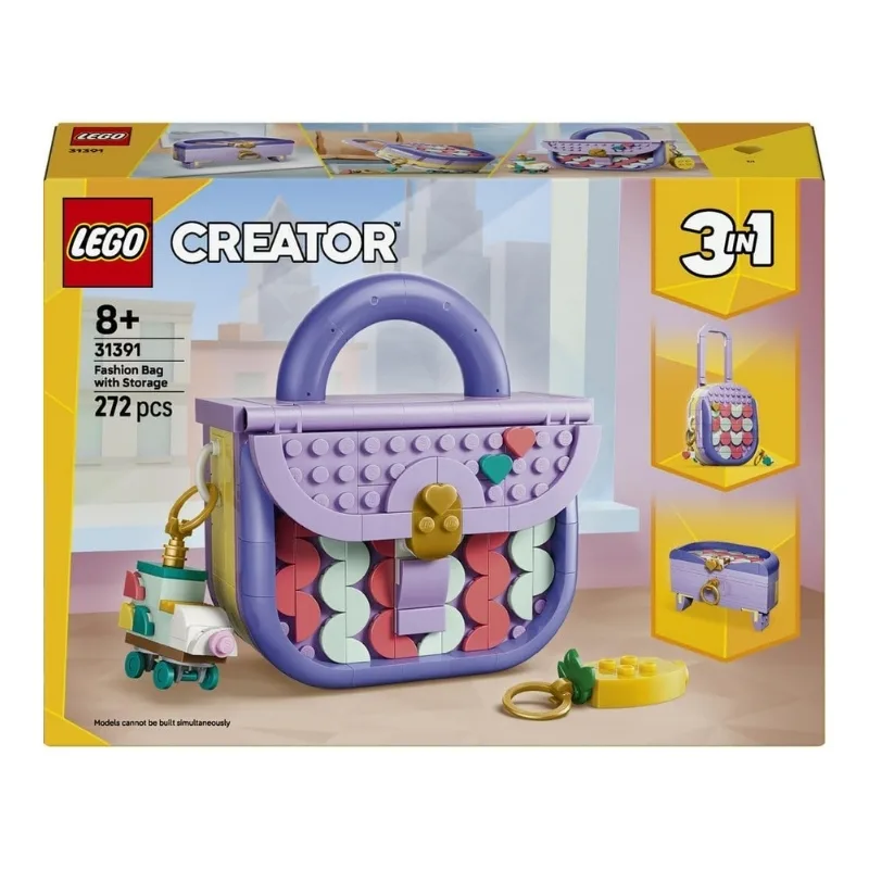 LEGO Creator 3-in-1 Art Fashion Bag set, featuring colorful building pieces for creative fashion-themed designs.