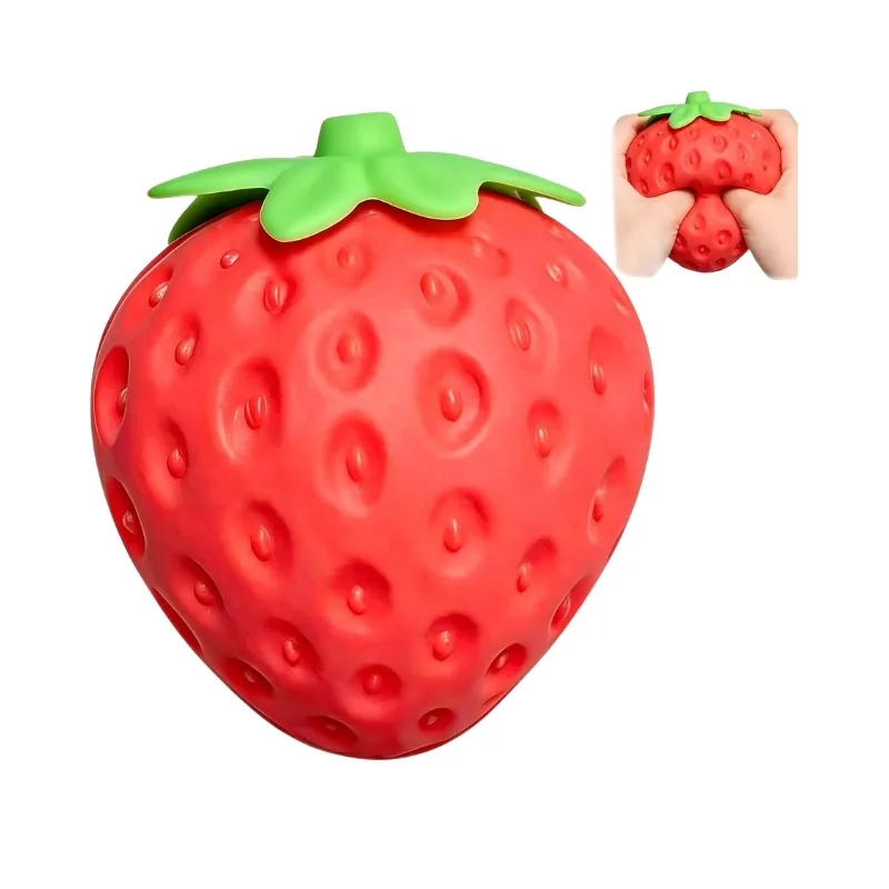 Jumbo strawberry-scented squishy toy, soft and slow-rising, ideal for stress relief and sensory play.