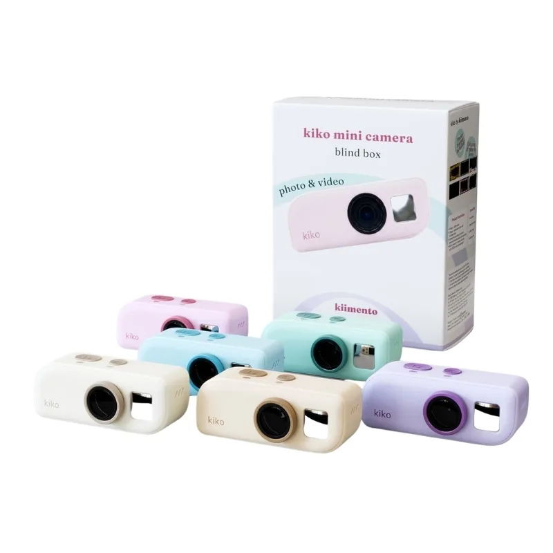 Miniature Y2K-style camera and bag charm in a blind box, featuring vibrant colors and retro design elements.
