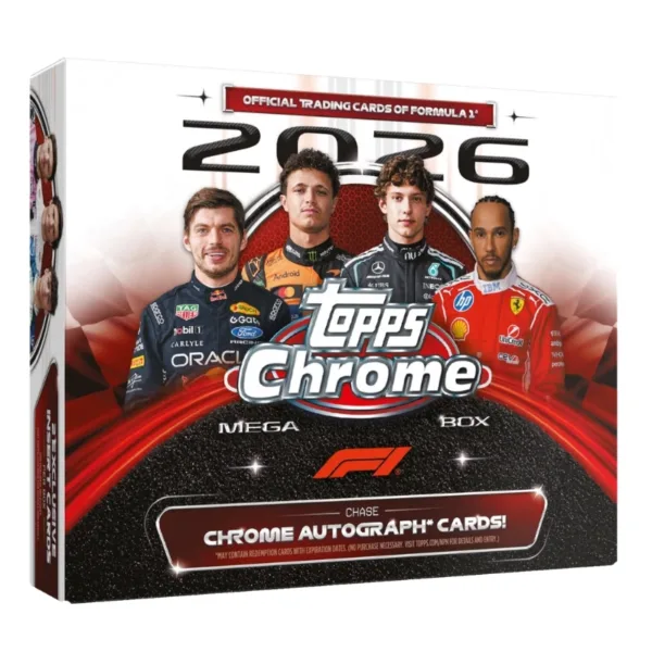 Topps 2026 Chrome Formula 1 Racing Trading Cards Mega Box (6 Packs) – 62840