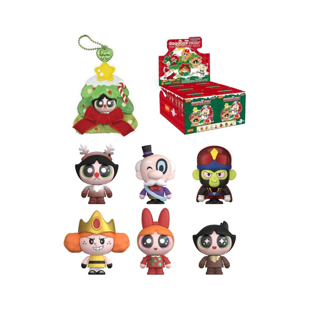 A blind box containing a random Powerpuff Girls mini figure from the Daadoos Mate Holiday Edition for kids ages 3 and up.