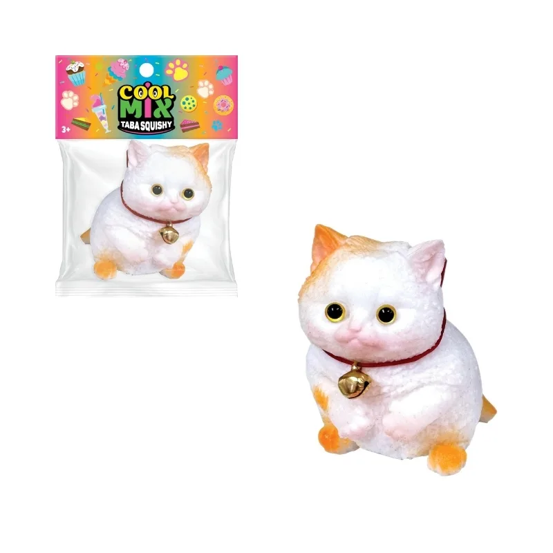 Assorted cute chubby cat squishy toy, 8cm in size, featuring a playful design and soft texture.