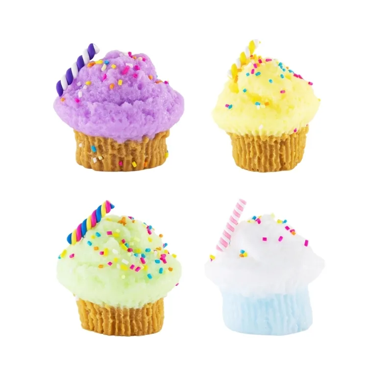 A 5.5 cm cupcake with colorful frosting and decorative sprinkles, showcasing a fun and vibrant design.