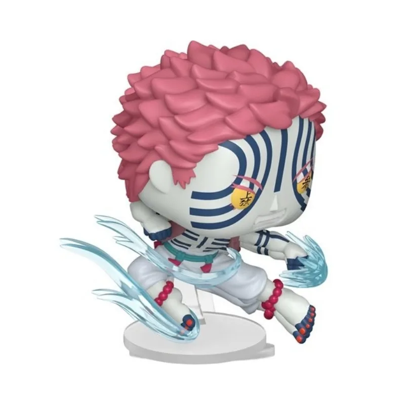 Funko Pop! figure of Akaza from Demon Slayer, depicted in a dynamic fist-fighting pose with vibrant colors.