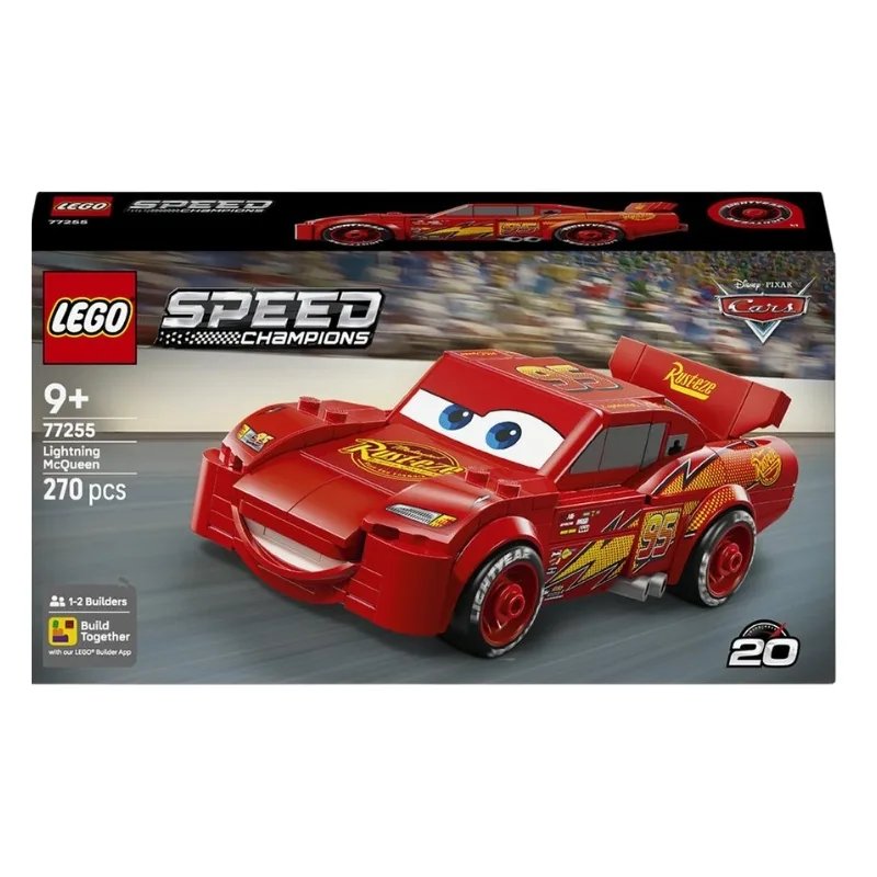 LEGO Speed Champions set featuring Lightning McQueen, showcasing a detailed race car model for creative building fun.