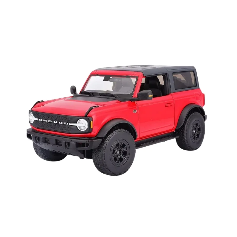 Red 2021 Ford Bronco Wildtrak diecast model, 1:18 scale, showcasing detailed design and special edition features.