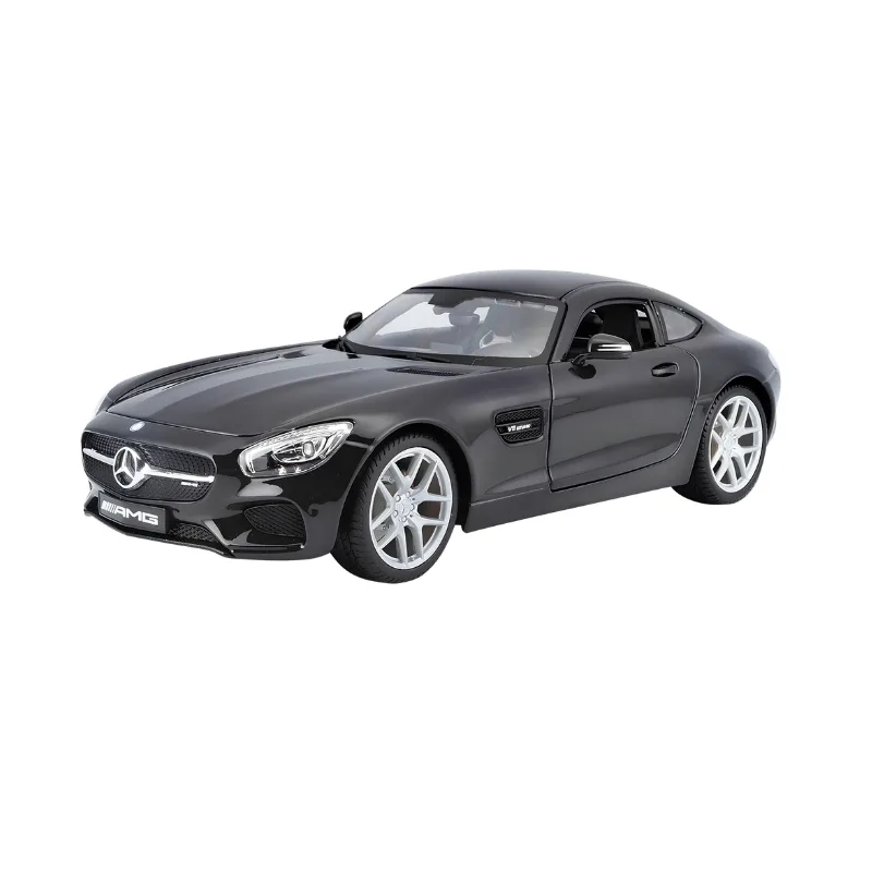 Diecast model of a Maisto 1:18 scale Mercedes-AMG GT Black Special Edition in sleek black finish.
