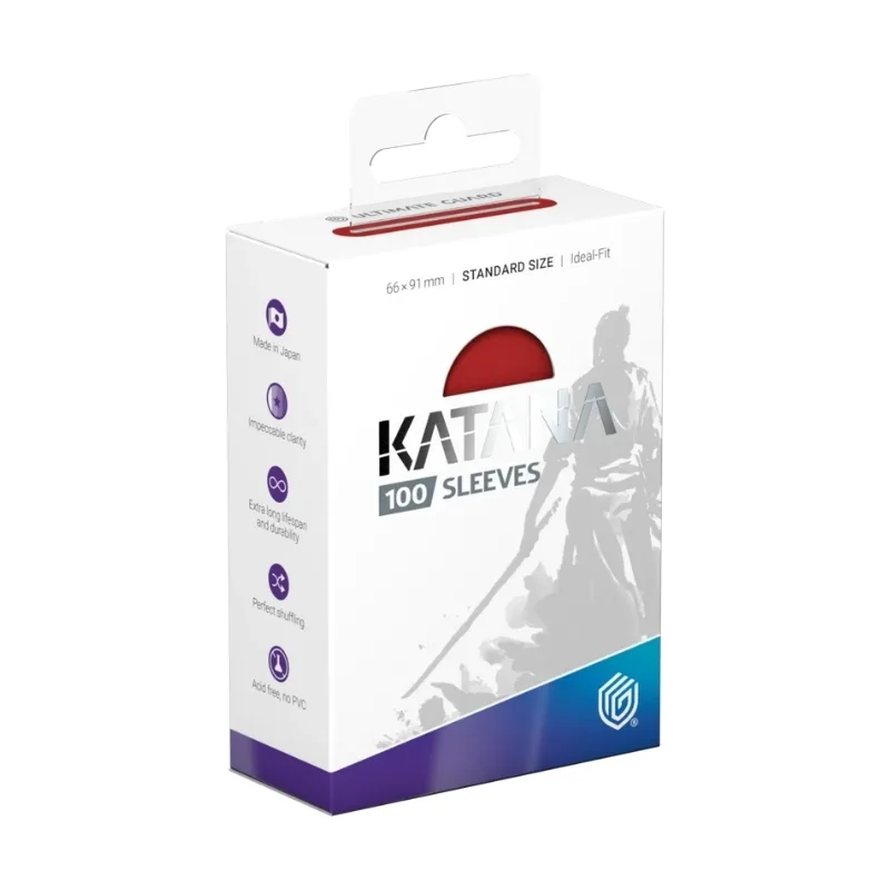 A pack of 100 Ultimate Guard Katana sleeves featuring a rising sun design, suitable for standard-sized cards.